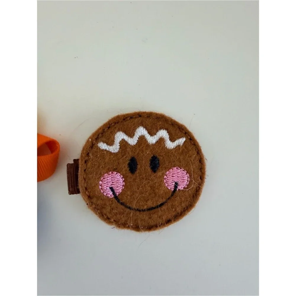 Handmade Thanksgiving Turkey Gingerbread Cookie Hair Clip Set Girls Fall Holiday